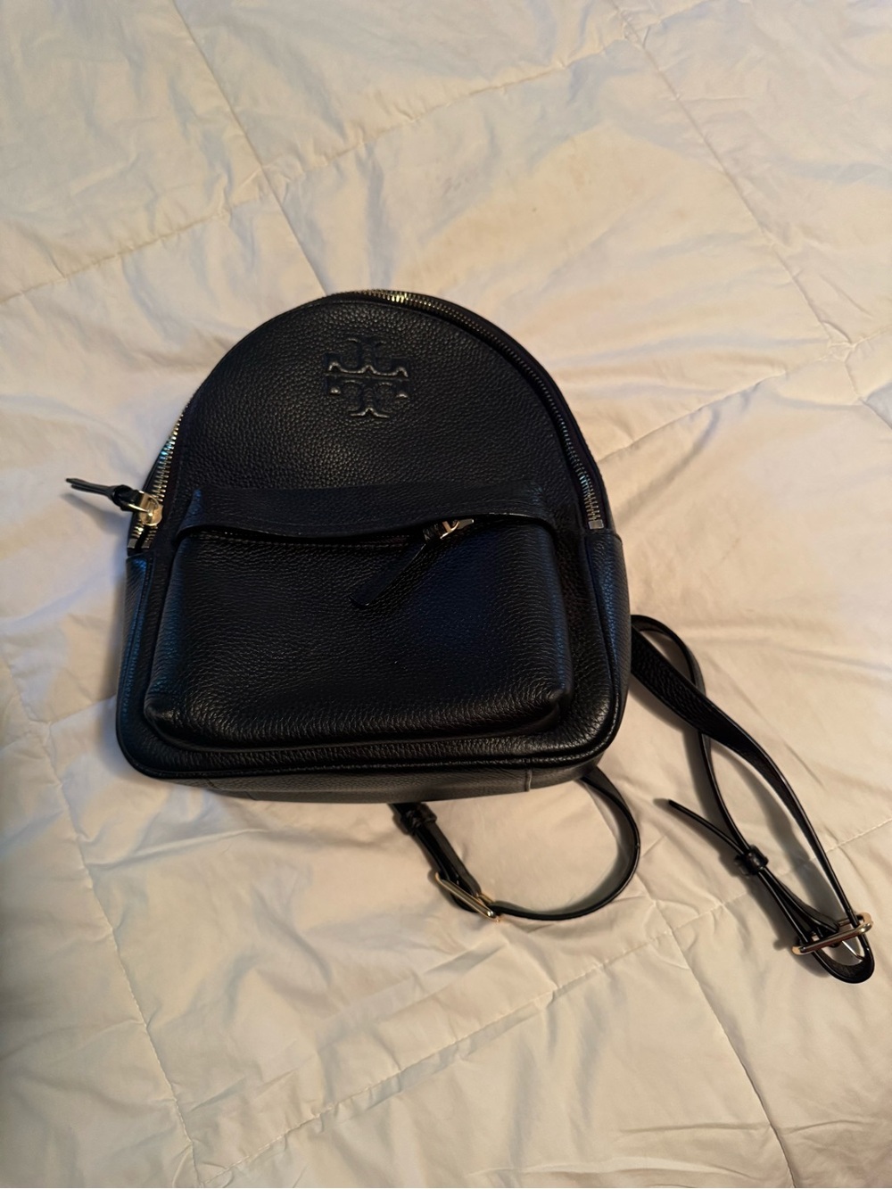 Black Leather Men's Backpack - Designer Logo